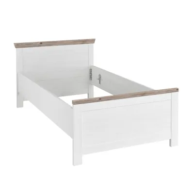 Produktbild von Einzelbett FERNA-61 in Pinie weiß Nb. mit Absetzungen in Pinie dunkel Nb., B/H/T: ca. 115/86/208 cm