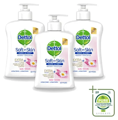 Image de 3 flacons de savon antibactérien pour les mains Dettol, hydratant, à la camomille, 250 ml, lot de 3