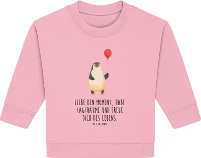 Produktbild von Mr. & Mrs. Panda Organic Baby Pullover Pinguin Luftballon 6. - 12. Monat - Baumwolle Pink - Geschenk, Bullover, Geschenkidee, Motivation, Liebe