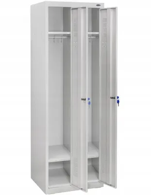 Zdjęcie produktu dla UHL-MASH Szafa Metalowa Ubraniowa SOM-300/2 op.6 Dwudrzwiowa 180x60x50cm Półki: góra/dół BHP Pracownicza Do szatni Klucz Wentylacja Szara