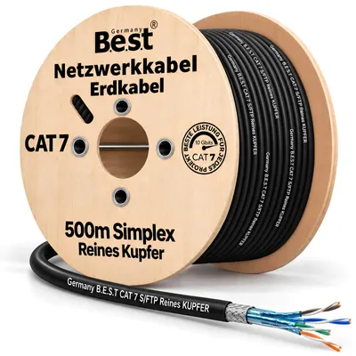 Produktbild von B.E.S.T. CAT 7 Outdoor Netzwerkkabel 500 m – S/FTP Verlegekabel, Kupfer, 1000 MHz
