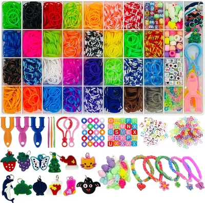 Produktbild von Loom-Band-Set 2200+, Y-Loom, S-Clips, Häkelnadeln, Perlen, Anhänger, Charms, für Kinder