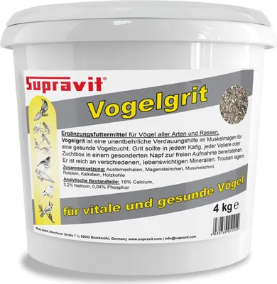 Produktbild von Supravit Vogelgrit 4kg | Grit für Vögel & Geflügel | Mineralgrit mit Calcium| Verdauungshilfe & Ergänzungsfutter