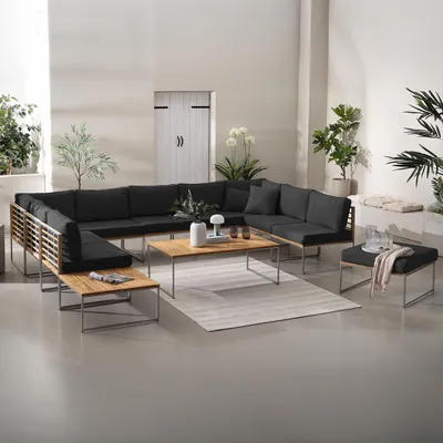 Produktbild von home24 Loungeset - 12-teilig - Webstoff / Teak Massiv