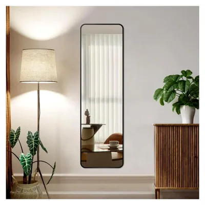 Produktbild von Ganzkörperspiegel 40x160 cm mit schwarzem Metallrahmen, Wandspiegel HD, rechteckiger Spiegel für Flur, Wohn-, Schlaf- und Ankleidezimmer