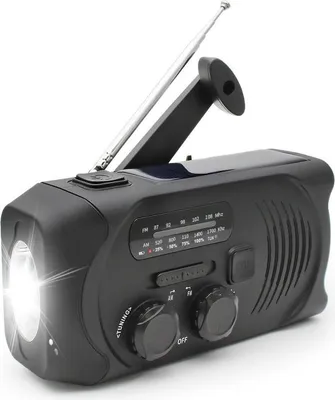 Image de Radio à manivelle SiGN avec cellules solaires, lampe torche et batterie externe de 2000 mAh