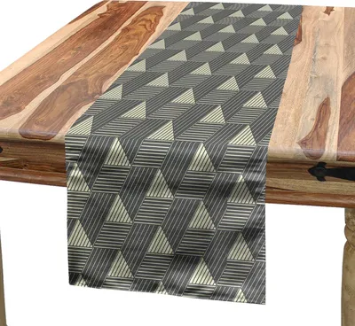 Produktbild von ABAKUHAUS grau Geometric Tischläufer, Diagonal und horizontale Linien Forming Triangles Abstrakte Motive Repeating, 40 x 180 cm, Grau Creme