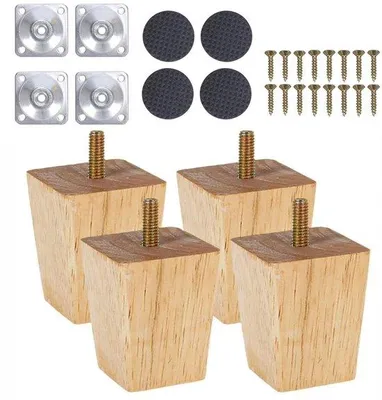 Produktbild von Ianulus Massief Holzmöbelbeine, Set mit 12 Stück, mit Gewindebefestigungsplatte für Schränke, Set mit Filzgleitern (6 cm)
