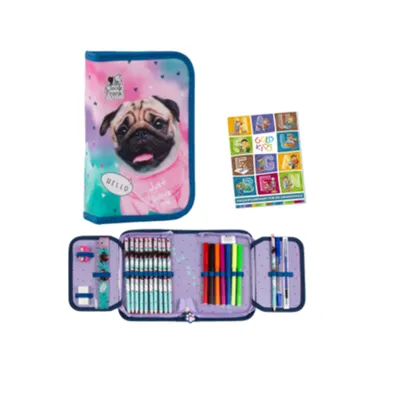 Produktbild von Goldkids - Federmäppchen 1 Fächer - Federmappe 1-Fach Federtasche Gefüllte Schüleretui - Schulmäppchen und Hausaufgabenheft - Hund Motiv