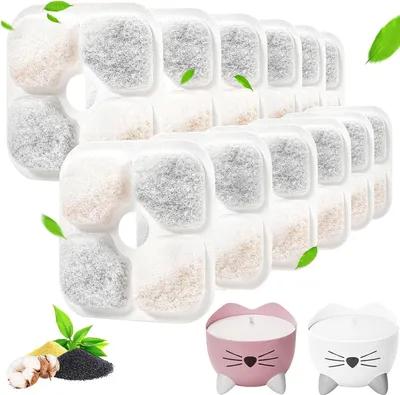Produktbild von 12 Stück Katzenbrunnen Filter Kompatibel mit Catit Pixi Filter Trinkbrunnen, Harz Aktivierte Kohlenstoff Dreifaches Filtersystem, Filter Katzenbrunnen für Catit Trinkbrunnen