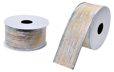 Immagine prodotto di Nastro natalizio Clayre & Eef 38 mm oro bianco sintetico
