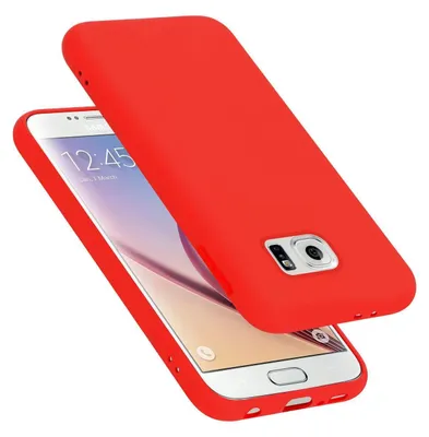 A red phone case is shown on top of a white smartphone.