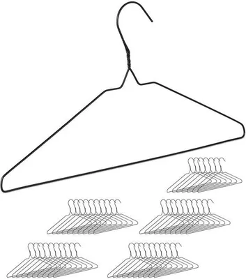 Produktbild von Famanu Kleiderbügel Set 48 Stück, dünne Metallkleiderbügel mit Hosenstange, schwarz, ideal für Blusen und Shirts