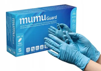 Image de Gants nitrile bleus sans poudre MUMU taille S 100 pcs