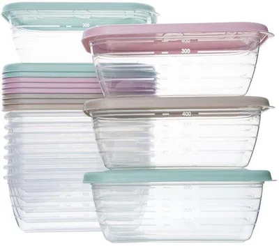 Image de Lot de 12 récipients en plastique de 500 ml, sans BPA, adaptés au micro-ondes, au lave-vaisselle et au congélateur, avec couvercles, réutilisables