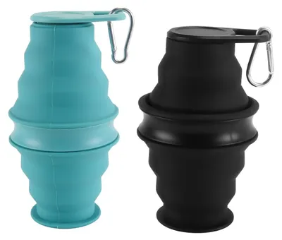 Obrázok produktu pre Skladacie silikónové poháre na pitie, vhodné na styk s potravinami, objem 500 ml, 2 kusy, s karabínkou, vhodné na outdoorové aktivity
