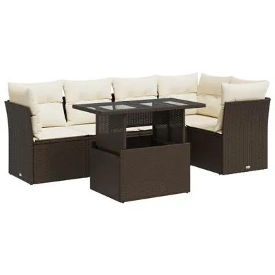 Produktbild von 6-tlg. Garten-Sofagarnitur mit Kissen Braun Poly Rattan