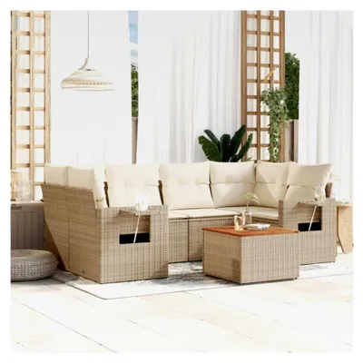 Produktbild von Gartenmöbel-Set, 7-teilig mit Kissen, Polyrattan, Beige