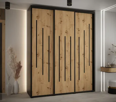 Obrázok produktu pre Šatníková skriňa ASIRI 8 - 200/45 cm, čierna / dub artisan / čierna
