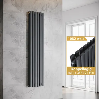 Produktbild von SONNI Vertikal Heizkörper Röhrenheizkörper Doppellagig Anthrazit 1600×357mm ohne Heizstab