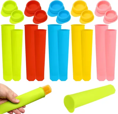 Imagen del producto de Moldes de silicona para hielo, juego de 10 piezas, 5 grandes y 5 pequeños, reutilizables, para hacer paletas de hielo caseras
