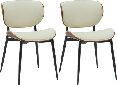 Produktbild von CLP 2er Set Esszimmerstuhl Enid mit Rückenlehne und Polsterung I Sessel walnuss/creme Material Kunstleder