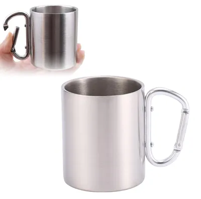 Produktbild von Edelstahl Campingbecher 220ML mit Karabiner, BPA-frei, doppelwandig, für Trekking & Wandern