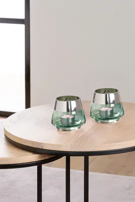 Produktbild von JONA Teelichthalter - H.9cm x D.11cm - Glas - silberfarben/türkis