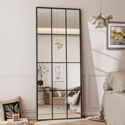 Image de Miroir de plein corps, dimensions 64 x 175 cm, cadre en métal noir avec support pour suspension
