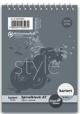 Produktbild von Staufen® style 608740020 Spiralblock - A7, 40 Blatt, 70 g/qm, kariert