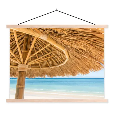 Produktbild von MuchoWow® Textilposter Sonnenschirm - Strand - Meer - Tropisch 120x90 cm mit holzfarbenen Rahmen - Magnetisch