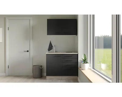 Obrázek produktu pro Minikuchyně se spotřebiči Flex Well Capri 100 cm barva čela matně černá barva korpusu divoký dub