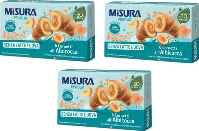 Produktbild von 3x Misura Privolat Cornetti all'Albicocca Senza Latte e Uova Croissants mit Aprikosenfüllung ohne Milch und Ei 290g