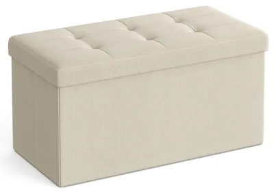 Image de Banc de Rangement Pliable en Tissu Effet Lin Beige