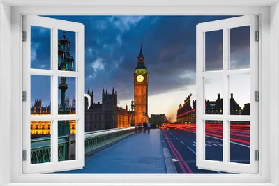 Produktbild von Wallario Poster mit Fenster-Illusion: London- Big Ben bei Nacht, Größe: 100 x 150 cm