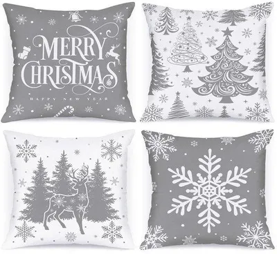Produktbild von Unyqoos® 4er-Set Kissenbezüge mit Weihnachtsbaum – dekorative Kurzplüsch-Kissenhüllen, verdeckter Reißverschluss, waschbar, für Sofa, Bett & Wohnzimmer