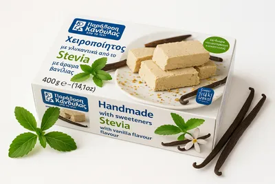 Produktbild von Kandylas Halva Vanille mit Stevia 400 g Traditionelle Griechische Süßigkeit
