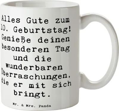 Produktbild von Mr. & Mrs. Panda Becher Spruch 10. Geburtstag Freude - Weiß - Geschenk, Geburtstagsideen, Kaffeetasse, Freundesliebe, Geschenke für Kinder, Keramiktasse, Happy Birthday