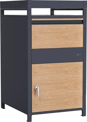 Produktbild von AXI Louis Paketbriefkasten aus Metall in Anthrazit/Holzoptik mit Pflanzbehälter | Briefkasten für Post und Pakete mit Schlüssel | Paketbox / Parcel Box 68 x 80 x 124 cm