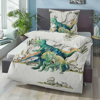 Produktbild von Biberna Bettwäsche Dino perlmutt 135x200 cm + 80x80 cm