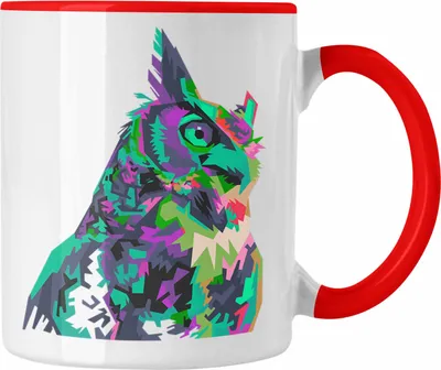 Produktbild von Trendation - Eulen Tasse Geschenk Polyhon Eulen-Fans Liebhaber (Rot)