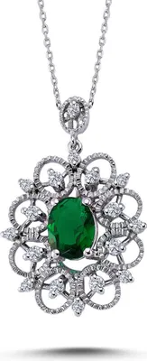 Produktbild von Diamant Smaragd Halskette 585/1000 14 Karat Weißgold