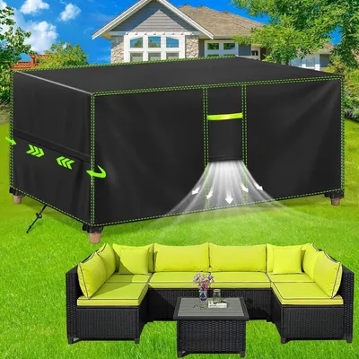Image de Housse de protection pour meubles de jardin, imperméable, résistante aux intempéries, en Oxford 420D, rectangulaire, dimensions 300x200x90 cm, couleur noire