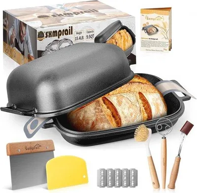 Produktbild von Große Gusseisen Brotpfanne mit Deckel - 9.5QT für perfekte Sauerung Brotbacken