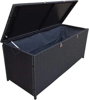 Produktbild von Gartenlagerraum - Kissenbox - Außen Gegenstände Lagern - UV Beständig Rattan - 135x56x61 cm - Schwarz