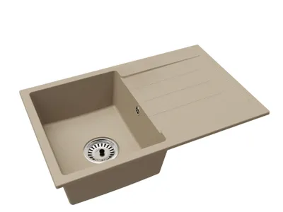 Produktbild von Granitspüle Einbecken mit Abtropffläche Roxy – Beige – Siphon in Chrom