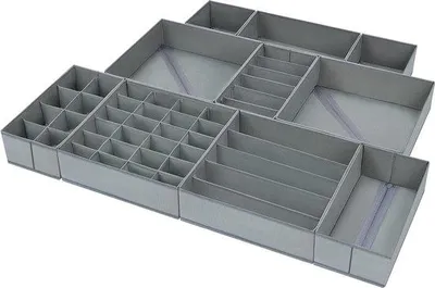 Produktbild von Gepacktes 10-Stück-Schublade-Set, Lade-Organizer, faltbarer Kleiderschrank-Organizer, Lade-Organisations-System für Unterwäsche, BHs, Socken, Kleidung (grau)
