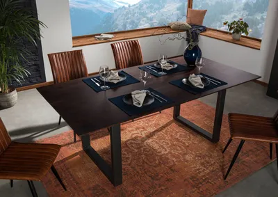 Produktbild von MASSIVMOEBEL24 Esstisch Akazie 220x100 braun lackiert / U-Beine anth. matt SWISS EDGE