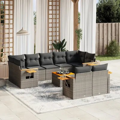 Produktbild von 10-tlg. Garten-Sofagarnitur - mit Kissen Grau Poly Rattan - Gartenmöbelset 3227138
