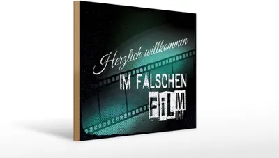 Produktbild von Holzschild Herzlich willkommen im falschen Film, 40 x 30 cm, Holzschilder Spruch Glück Weisheit
